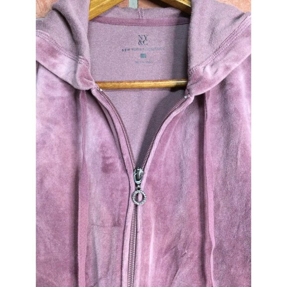 New York & Company Y2K Velour Hooded Full Zip Jacket Straight Leg Pants Track Su - Picture 3 of 12